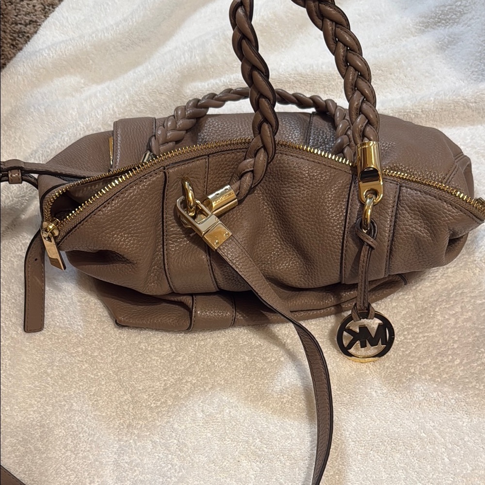 Michael Kors Brown Leather Satchel with Gold Hardware